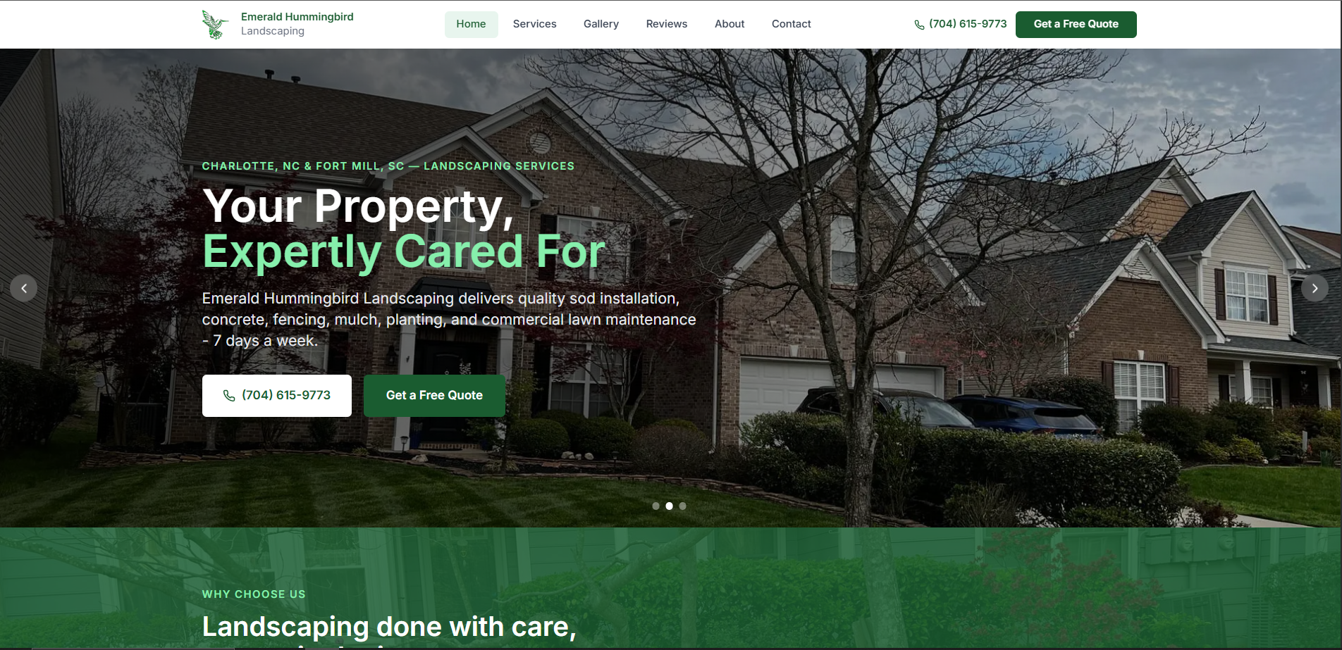 Emerald Hummingbird Landscaping website screenshot